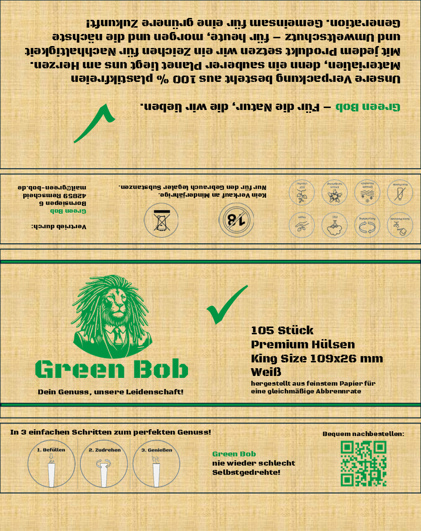 Green Bob Premium - Hülsen 105 Stück King Size 109x26 mm weiß – Perfekt für deine Genussmomente von Green Bob – Vorgedrehte Hülsen für nachhaltigen Genuss